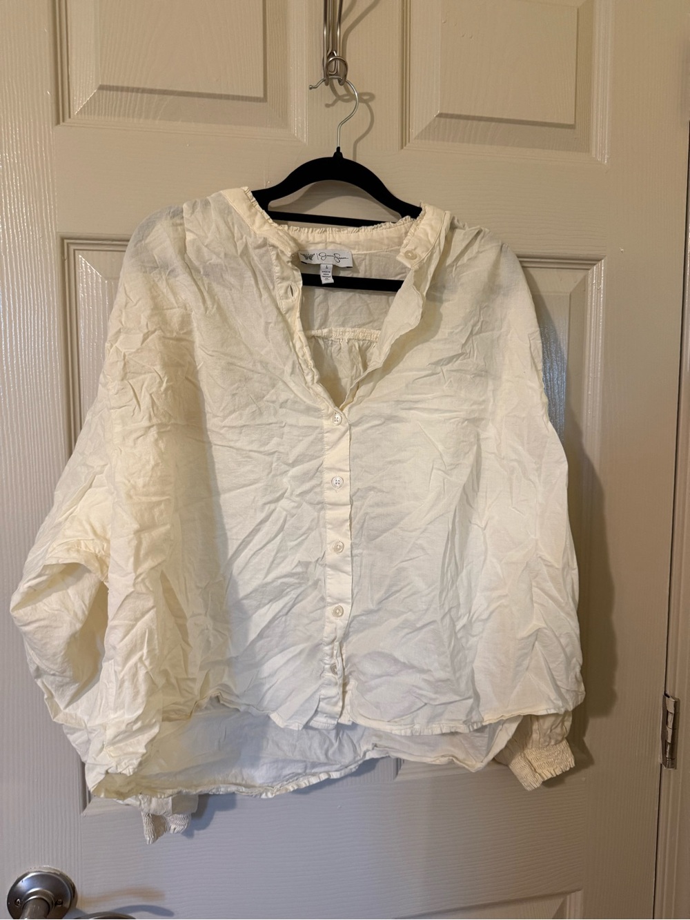 Jessica Simpson Cream Ruffle-Neck Button Blouse